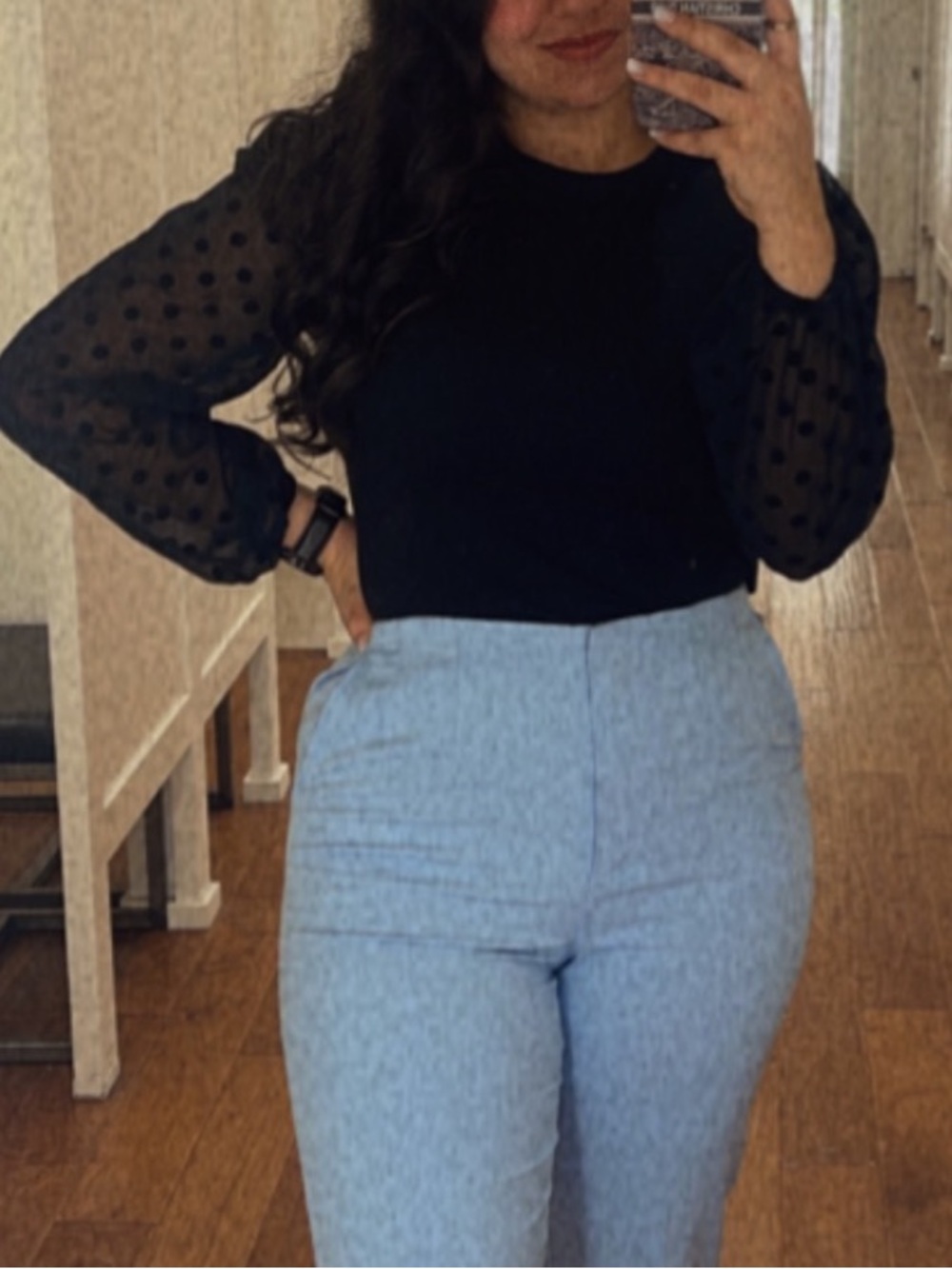 Black Sheer Dot Sleeve Top